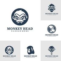 Set of Monkey head logo design . Angry Monkey illustration logo concept vector