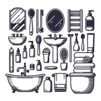 Bathroom Interior Elements Hand draw vector