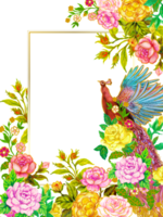 Paradise pheonix bird firebird in rose garden frame border template png