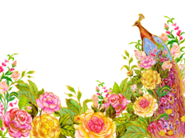 Paradise pheonix bird firebird in rose garden frame border template png