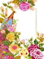 Paradise pheonix bird firebird in rose garden frame border template png