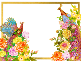 Paradise pheonix bird firebird in rose garden frame border template png