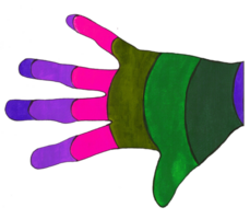 Rainbow colored powerful hand.Multicolor ghost hand. Realistic colorful finger.Acrylic color kid art png