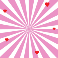 Sun rays,pink color beam burst with red hearts isolated.Pop art style.use for app,web,logo-illustration png
