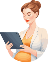 Professional pregnant woman working and browsing on tablet for the inclusion of pregnant women in the workplace, pregnancy discrimination, life balance, mother, single mom, life balance, business png