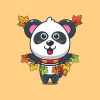 Cute panda with autumn leaf decoration. vector