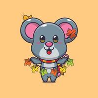 Cute mouse with autumn leaf decoration. vector