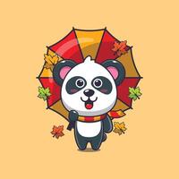 linda panda con paraguas a otoño estación. vector