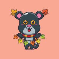 Cute panther with autumn leaf decoration. vector