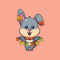 Cute rabbit with autumn leaf decoration. Mascot cartoon illustration suitable for poster, brochure, web, mascot, sticker, logo and icon. vector