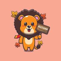 Cute lion with autumn sign board. vector
