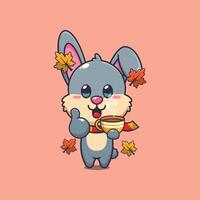 linda Conejo con café en otoño estación. vector