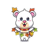 linda polar oso con otoño hoja decoración. vector