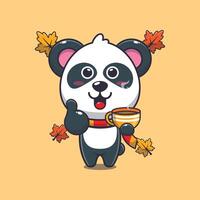 Cute panda with coffee in autumn season. vector