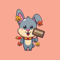 Cute rabbit with autumn sign board vector