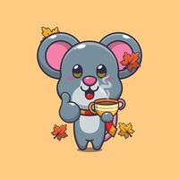 Cute mouse with coffee in autumn season. vector