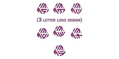 creativo 3 letra logo diseño, ams, amt, amu, amv, amw, amx, amy, vector