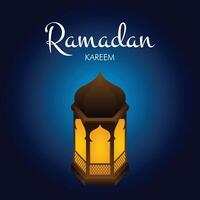 Ramadán saludo póster imagen, hermosa linterna lámpara en el azul oscuro fondo, 2025 Ramadán kareem y eid Mubarak vector