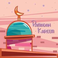 Ramadan kareem with cartoon islamic illustration ornament vector