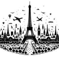 negro y blanco ilustración de el eiffel torre Turismo en París vector