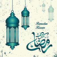 Ramadan Kareem arabic calligraphy greeting design Islamic line mosque dome with lantern vector