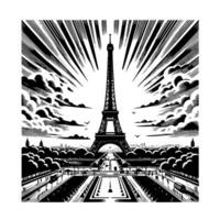 Black and White Illustration of the Eiffel Tower Sightseeing in Paris vector