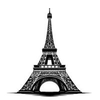 Black and White Illustration of the Eiffel Tower Sightseeing in Paris vector