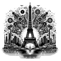 Black and White Illustration of the Eiffel Tower Sightseeing in Paris vector