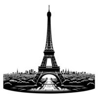 Black and White Illustration of the Eiffel Tower Sightseeing in Paris vector