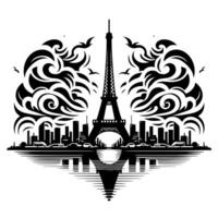 Black and White Illustration of the Eiffel Tower Sightseeing in Paris vector