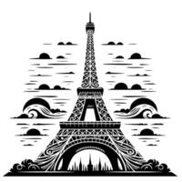 Black and White Illustration of the Eiffel Tower Sightseeing in Paris vector