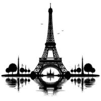 Black and White Illustration of the Eiffel Tower Sightseeing in Paris vector