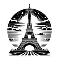 Black and White Illustration of the Eiffel Tower Sightseeing in Paris vector