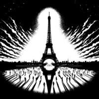 Black and White Illustration of the Eiffel Tower Sightseeing in Paris vector