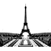 Black and White Illustration of the Eiffel Tower Sightseeing in Paris vector