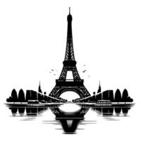 Black and White Illustration of the Eiffel Tower Sightseeing in Paris vector