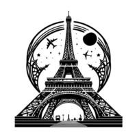 Black and White Illustration of the Eiffel Tower Sightseeing in Paris vector