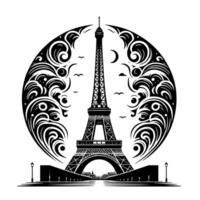 Black and White Illustration of the Eiffel Tower Sightseeing in Paris vector