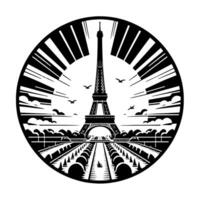 Black and White Illustration of the Eiffel Tower Sightseeing in Paris vector