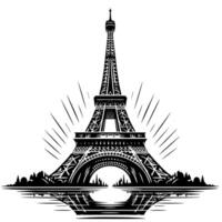 Black and White Illustration of the Eiffel Tower Sightseeing in Paris vector