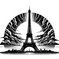 Black and White Illustration of the Eiffel Tower Sightseeing in Paris vector