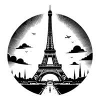 Black and White Illustration of the Eiffel Tower Sightseeing in Paris vector