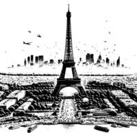 Black and White Illustration of the Eiffel Tower Sightseeing in Paris vector