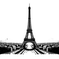 Black and White Illustration of the Eiffel Tower Sightseeing in Paris vector