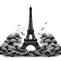 Black and White Illustration of the Eiffel Tower Sightseeing in Paris vector