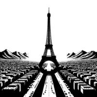 Black and White Illustration of the Eiffel Tower Sightseeing in Paris vector