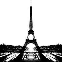 Black and White Illustration of the Eiffel Tower Sightseeing in Paris vector