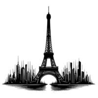 Black and White Illustration of the Eiffel Tower Sightseeing in Paris vector