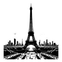 Black and White Illustration of the Eiffel Tower Sightseeing in Paris vector