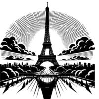 Black and White Illustration of the Eiffel Tower Sightseeing in Paris vector